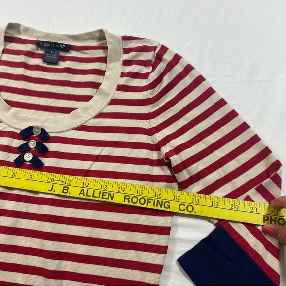 August Silk Striped Blouse Top women Large long sleeve red white blue scoop neck - Picture 3 of 6